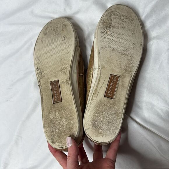 Sperry Women’s Leather Gold Glitter Boat Shoes. Size 9. - Picture 7 of 9